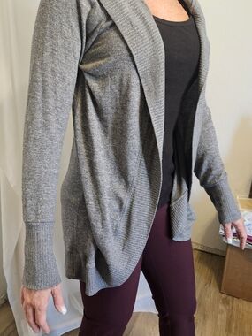 Grayson Threads Gray Open-Front Draped Cardigan